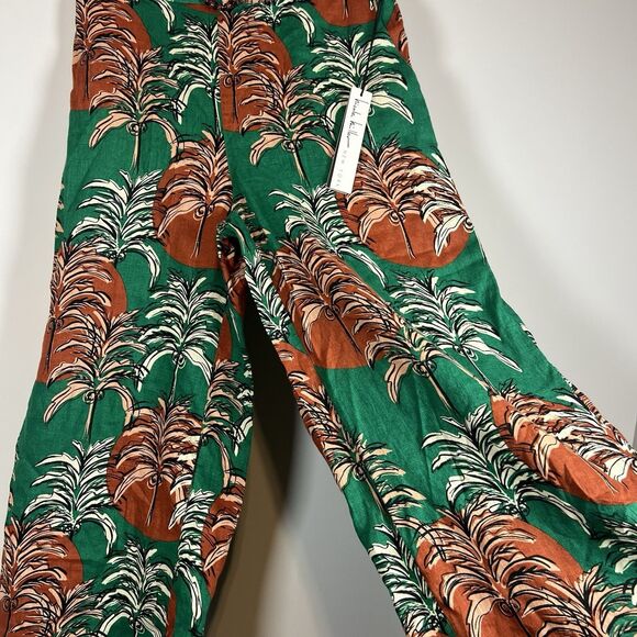 NWT Nicole Miller Linen Tropical Hawaiian Palm Beaded Belt Wide Leg Crop Pants M - Picture 3 of 7